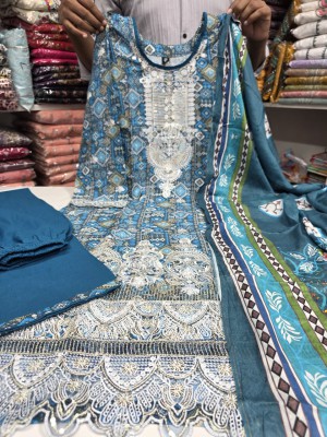Soft Cotton Digital Print & Lace Work Dress Set Code : 10552