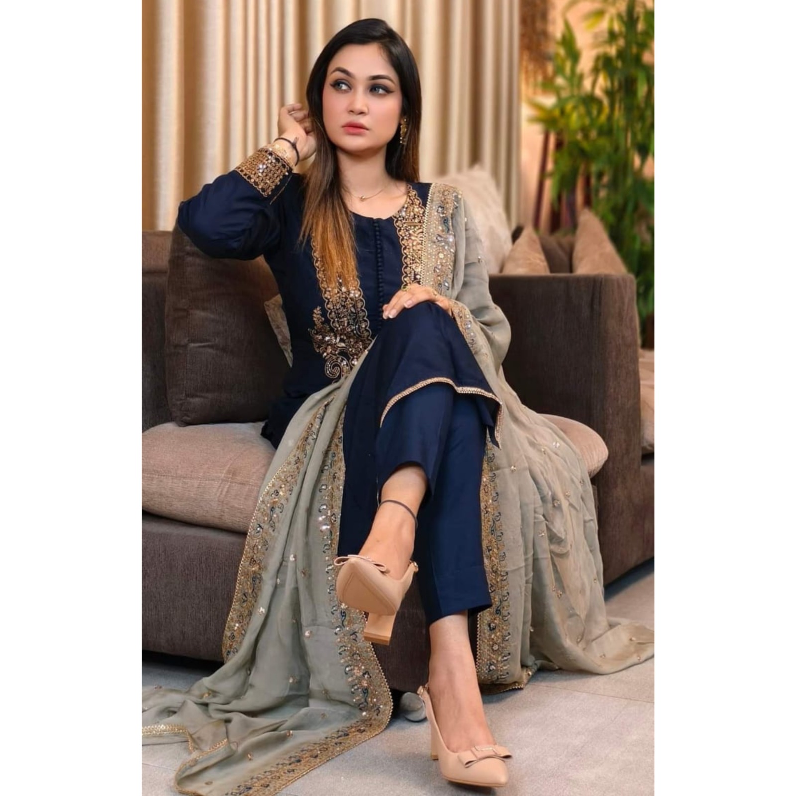 AC Cotton Embroidery Three Piece Code : 10401